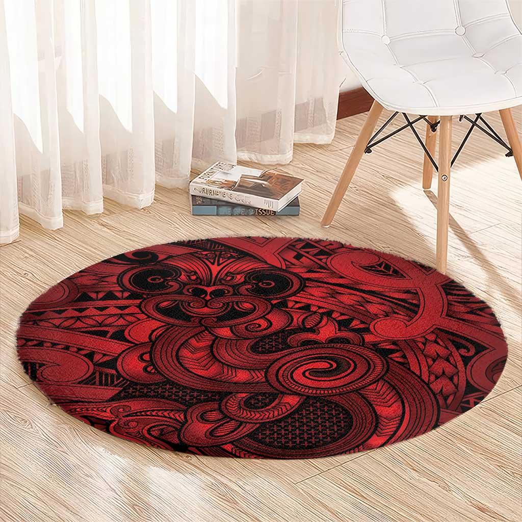 Aotearoa Maori Hei Tiki Round Carpet Whero Kowhaiwhai Puhoro Motif