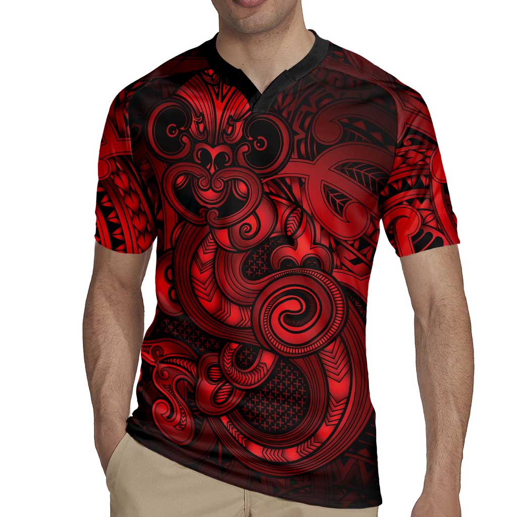 Aotearoa Maori Hei Tiki Rugby Jersey Whero Kowhaiwhai Puhoro Motif LT9 - Polynesian Pride