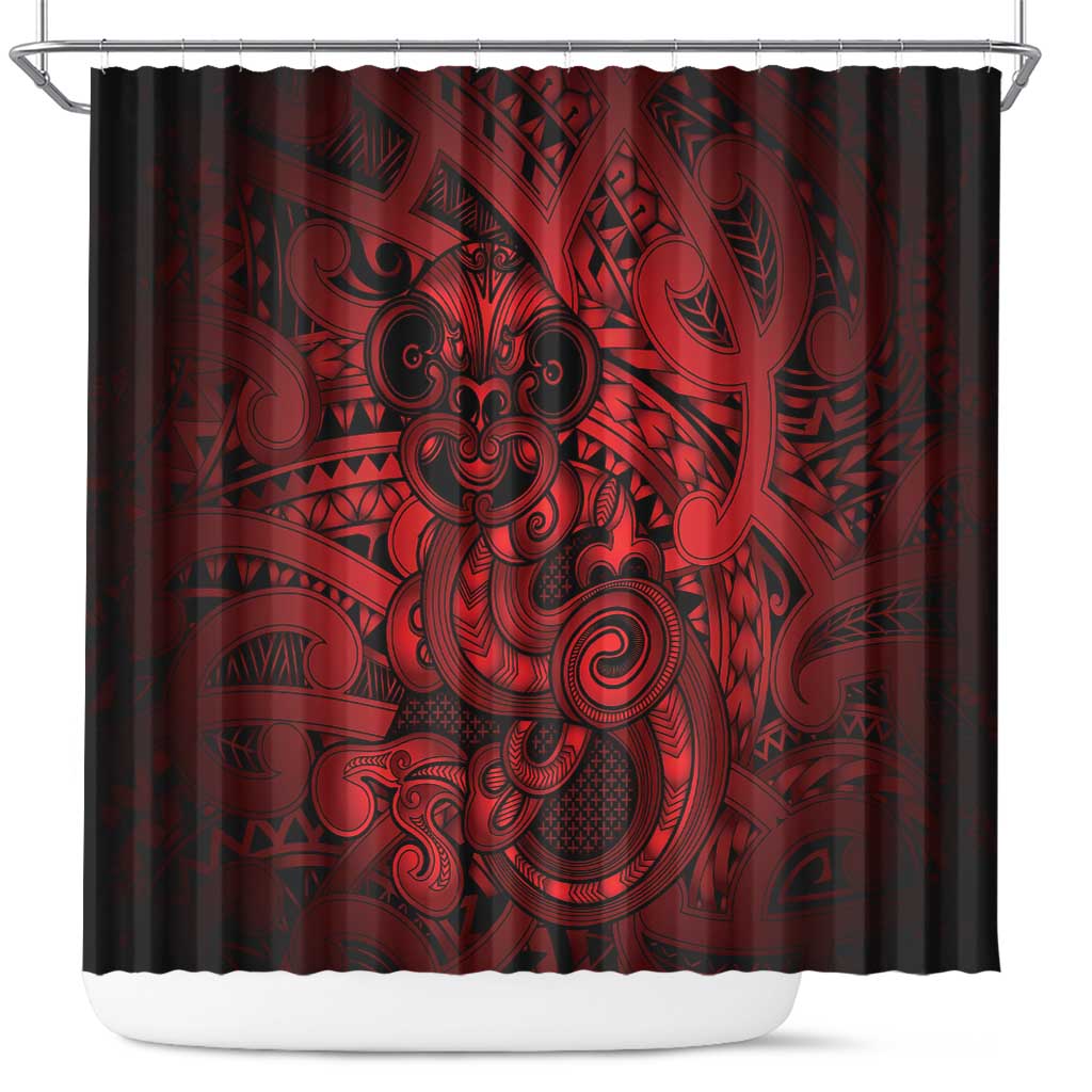 Aotearoa Maori Hei Tiki Shower Curtain Whero Kowhaiwhai Puhoro Motif LT9 Red - Polynesian Pride