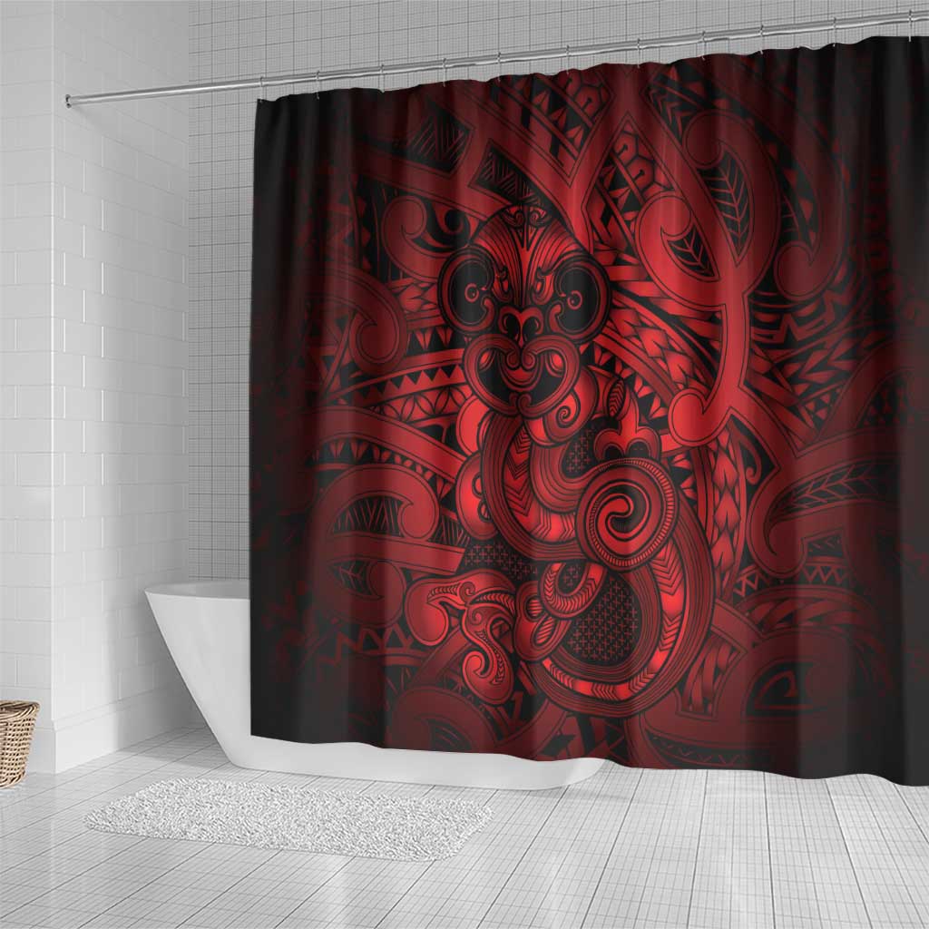 Aotearoa Maori Hei Tiki Shower Curtain Whero Kowhaiwhai Puhoro Motif LT9 - Polynesian Pride
