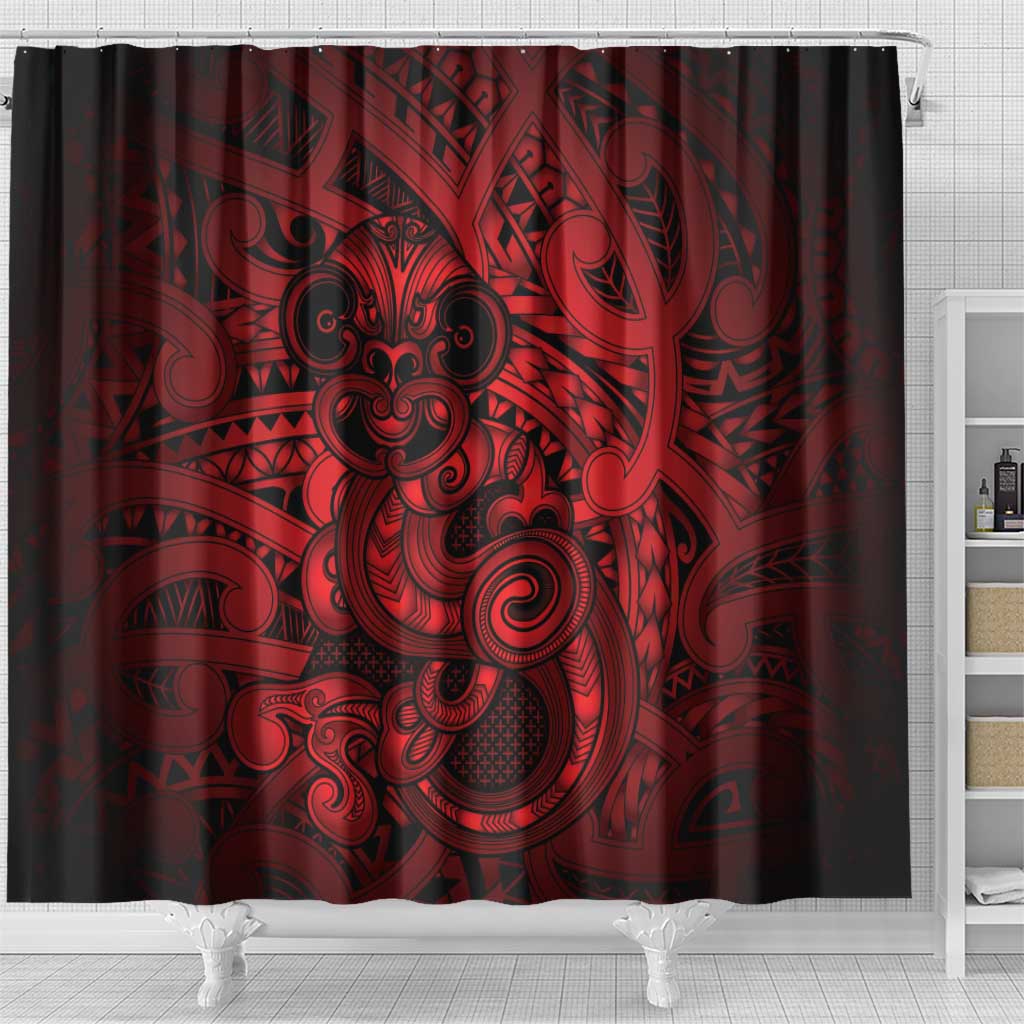 Aotearoa Maori Hei Tiki Shower Curtain Whero Kowhaiwhai Puhoro Motif LT9 - Polynesian Pride