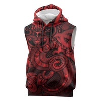 Aotearoa Maori Hei Tiki Sleeveless Hoodie Whero Kowhaiwhai Puhoro Motif LT9 Red - Polynesian Pride