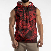 Aotearoa Maori Hei Tiki Sleeveless Hoodie Whero Kowhaiwhai Puhoro Motif LT9 - Polynesian Pride