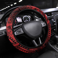 Aotearoa Maori Hei Tiki Steering Wheel Cover Whero Kowhaiwhai Puhoro Motif LT9 Universal Fit Red - Polynesian Pride