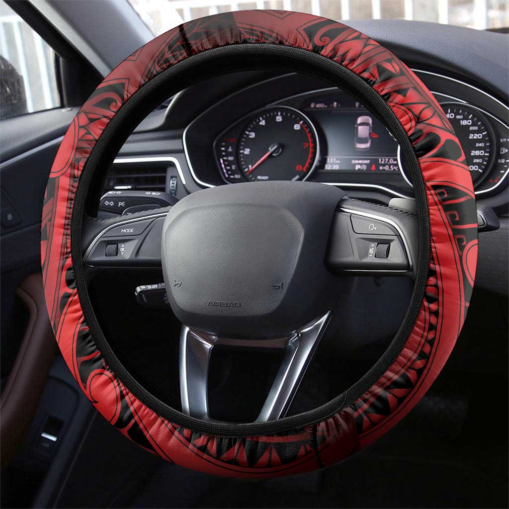 Aotearoa Maori Hei Tiki Steering Wheel Cover Whero Kowhaiwhai Puhoro Motif LT9 - Polynesian Pride