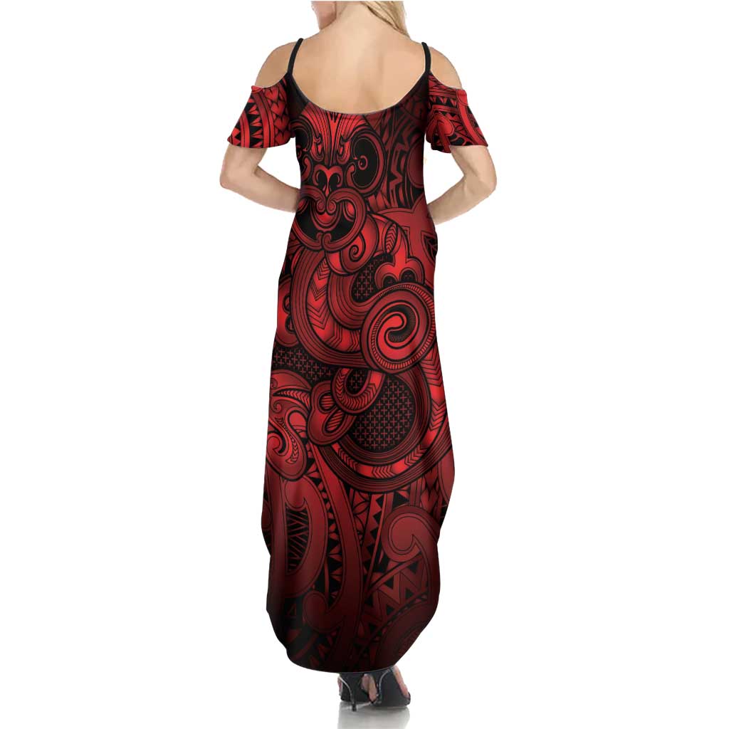 Aotearoa Maori Hei Tiki Summer Maxi Dress Whero Kowhaiwhai Puhoro Motif LT9 - Polynesian Pride