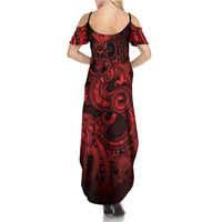 Aotearoa Maori Hei Tiki Summer Maxi Dress Whero Kowhaiwhai Puhoro Motif LT9 - Polynesian Pride