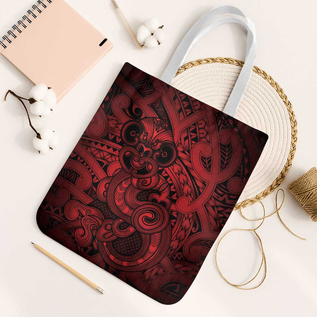 Aotearoa Maori Hei Tiki Tote Bag Whero Kowhaiwhai Puhoro Motif LT9 White Strap One Size Red - Polynesian Pride