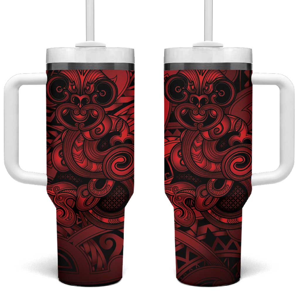 Aotearoa Maori Hei Tiki Tumbler With Handle Whero Kowhaiwhai Puhoro Motif LT9 One Size: 40 oz Red - Polynesian Pride