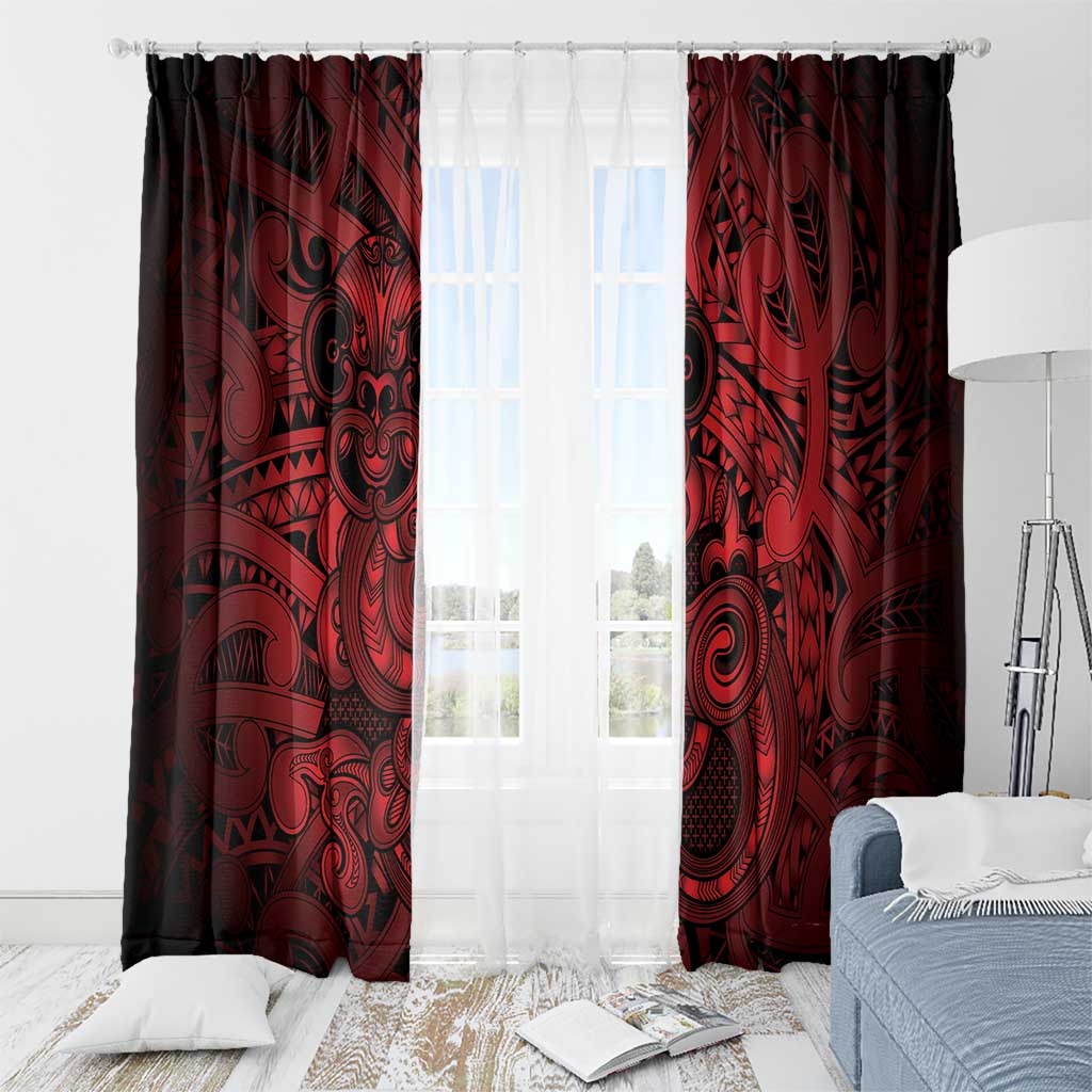 Aotearoa Maori Hei Tiki Window Curtain Whero Kowhaiwhai Puhoro Motif