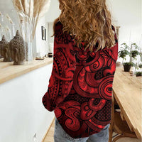 Aotearoa Maori Hei Tiki Women Casual Shirt Whero Kowhaiwhai Puhoro Motif LT9 - Polynesian Pride