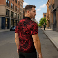 Aotearoa Maori Hei Tiki Zipper Polo Shirt Whero Kowhaiwhai Puhoro Motif LT9 - Polynesian Pride