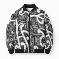 Aotearoa Maori Kowhaiwhai Bomber Puffer Jacket Kiwikiwi Puhoro and Patiki LT9 Unisex Grey - Polynesian Pride
