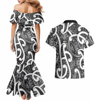 Aotearoa Maori Kowhaiwhai Couples Matching Mermaid Dress and Hawaiian Shirt Kiwikiwi Puhoro and Patiki LT9 - Polynesian Pride