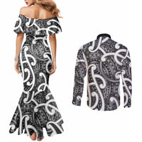 Aotearoa Maori Kowhaiwhai Couples Matching Mermaid Dress and Long Sleeve Button Shirt Kiwikiwi Puhoro and Patiki LT9 - Polynesian Pride