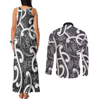 Aotearoa Maori Kowhaiwhai Couples Matching Tank Maxi Dress and Long Sleeve Button Shirt Kiwikiwi Puhoro and Patiki LT9 - Polynesian Pride