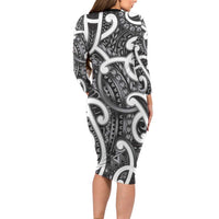 Aotearoa Maori Kowhaiwhai Family Matching Long Sleeve Bodycon Dress and Hawaiian Shirt Kiwikiwi Puhoro and Patiki LT9 - Polynesian Pride