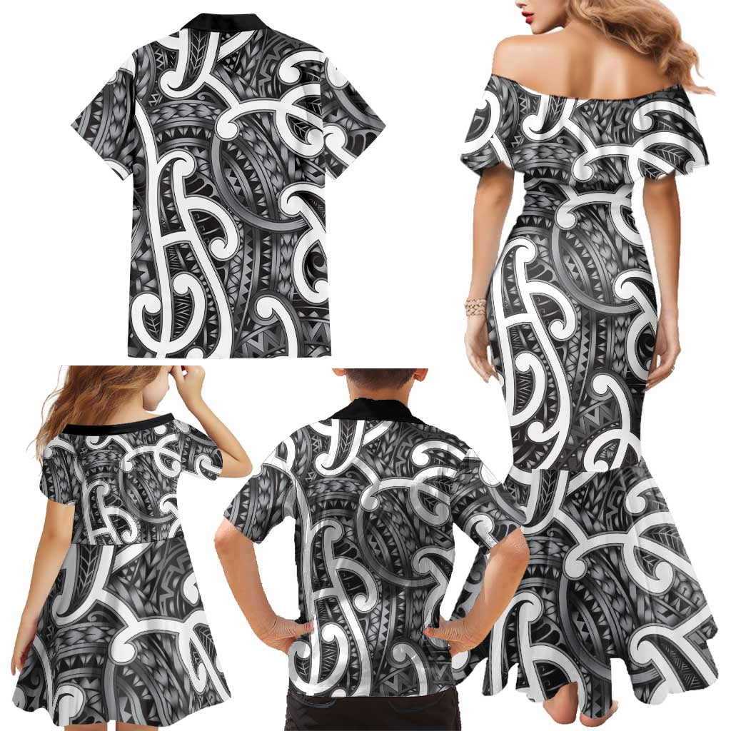Aotearoa Maori Kowhaiwhai Family Matching Mermaid Dress and Hawaiian Shirt Kiwikiwi Puhoro and Patiki LT9 - Polynesian Pride