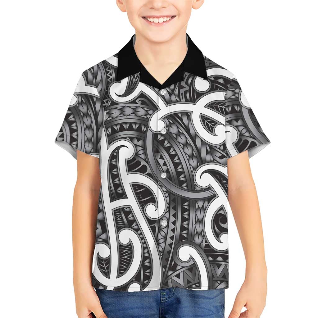 Aotearoa Maori Kowhaiwhai Family Matching Off Shoulder Short Dress and Hawaiian Shirt Kiwikiwi Puhoro and Patiki LT9 Son's Shirt Grey - Polynesian Pride