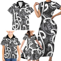 Aotearoa Maori Kowhaiwhai Family Matching Short Sleeve Bodycon Dress and Hawaiian Shirt Kiwikiwi Puhoro and Patiki LT9 - Polynesian Pride