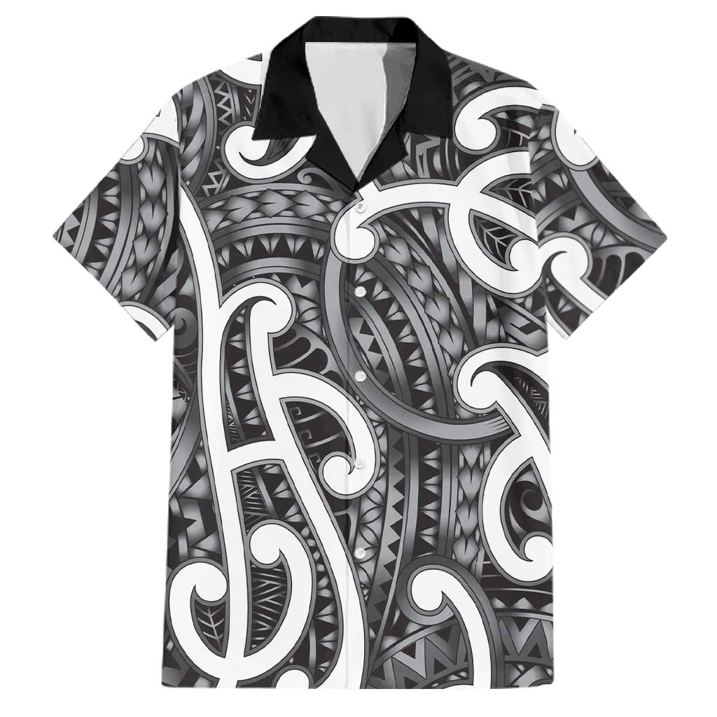 Aotearoa Maori Kowhaiwhai Family Matching Summer Maxi Dress and Hawaiian Shirt Kiwikiwi Puhoro and Patiki LT9 Dad's Shirt - Short Sleeve Grey - Polynesian Pride