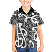 Aotearoa Maori Kowhaiwhai Family Matching Summer Maxi Dress and Hawaiian Shirt Kiwikiwi Puhoro and Patiki LT9 Son's Shirt Grey - Polynesian Pride