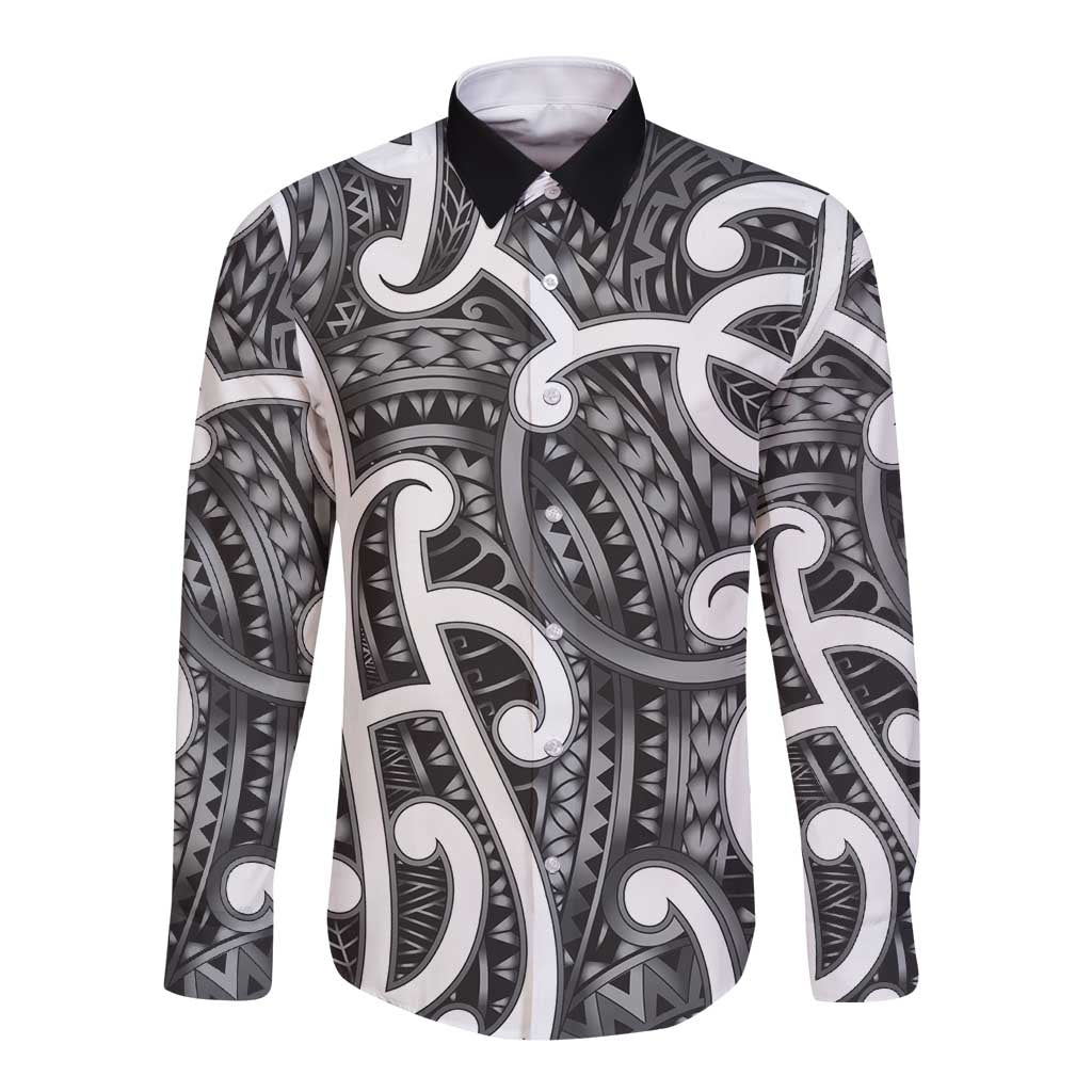 Aotearoa Maori Kowhaiwhai Long Sleeve Button Shirt Kiwikiwi Puhoro and Patiki