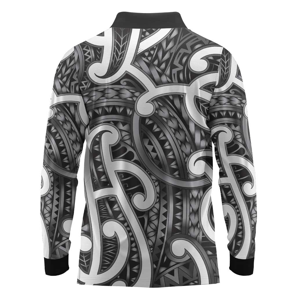 Aotearoa Maori Kowhaiwhai Long Sleeve Polo Shirt Kiwikiwi Puhoro and Patiki LT9 - Polynesian Pride