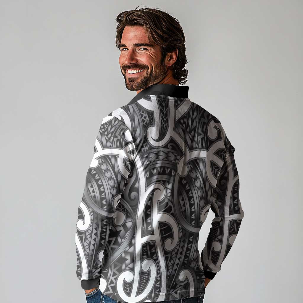 Aotearoa Maori Kowhaiwhai Long Sleeve Polo Shirt Kiwikiwi Puhoro and Patiki LT9 - Polynesian Pride