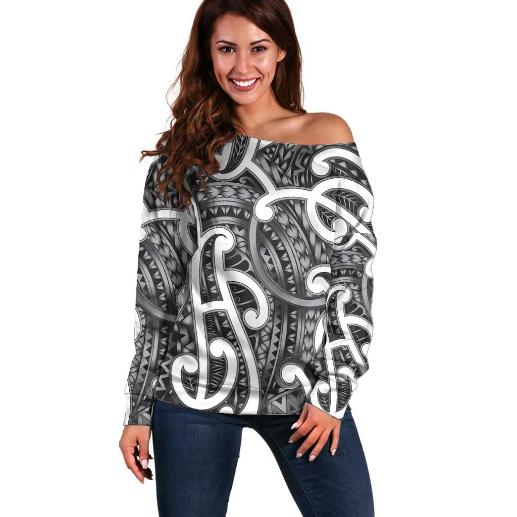 Aotearoa Maori Kowhaiwhai Off Shoulder Sweater Kiwikiwi Puhoro and Patiki