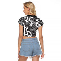Aotearoa Maori Kowhaiwhai Raglan Cropped T Shirt Kiwikiwi Puhoro and Patiki