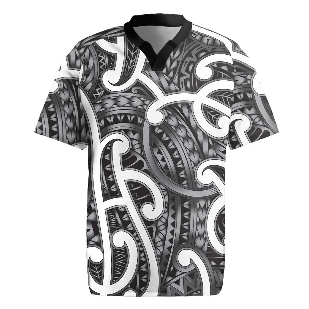 Aotearoa Maori Kowhaiwhai Rugby Jersey Kiwikiwi Puhoro and Patiki LT9 Grey - Polynesian Pride