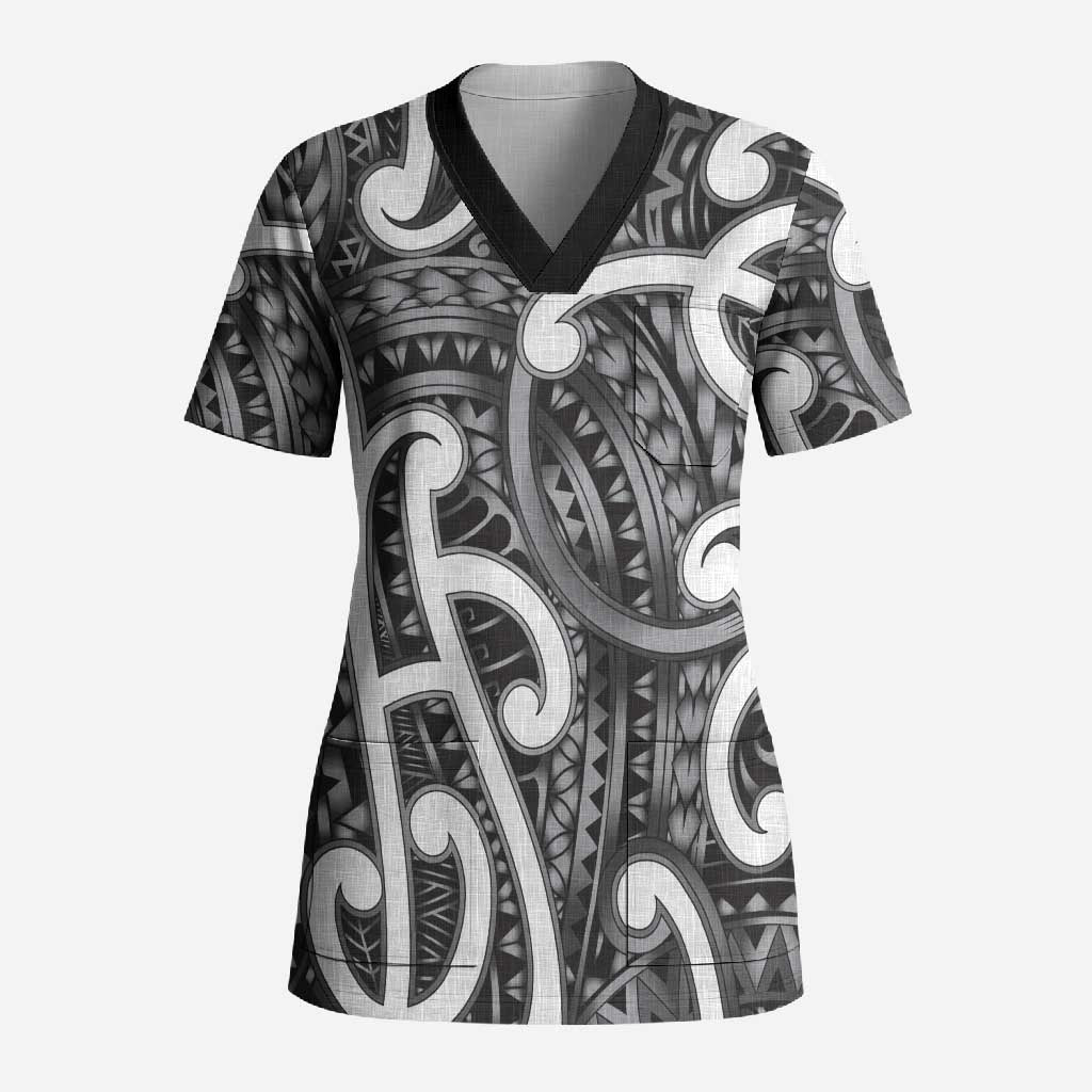 Aotearoa Maori Kowhaiwhai Scrub Top Kiwikiwi Puhoro and Patiki