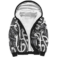 Aotearoa Maori Kowhaiwhai Sherpa Hoodie Kiwikiwi Puhoro and Patiki LT9 Unisex Grey - Polynesian Pride