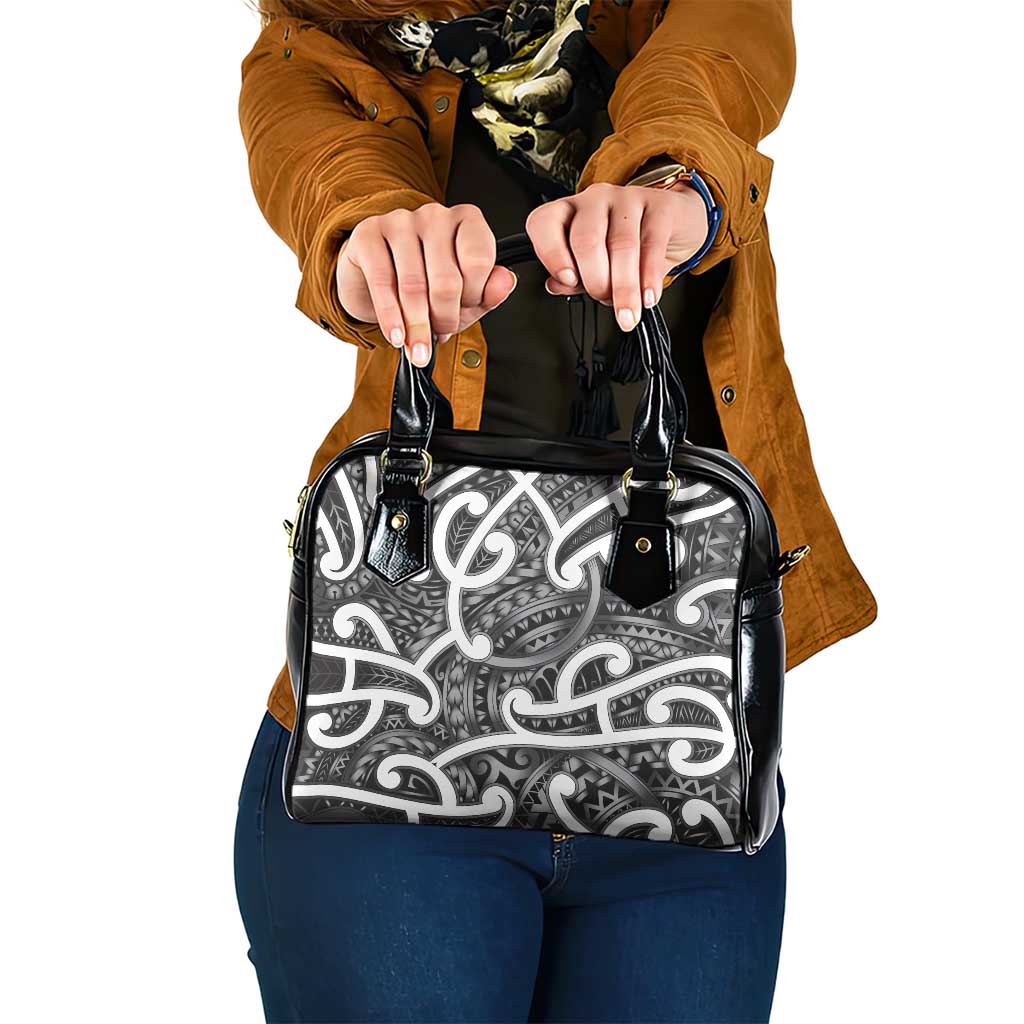 Aotearoa Maori Kowhaiwhai Shoulder Handbag Kiwikiwi Puhoro and Patiki LT9 One Size Grey - Polynesian Pride