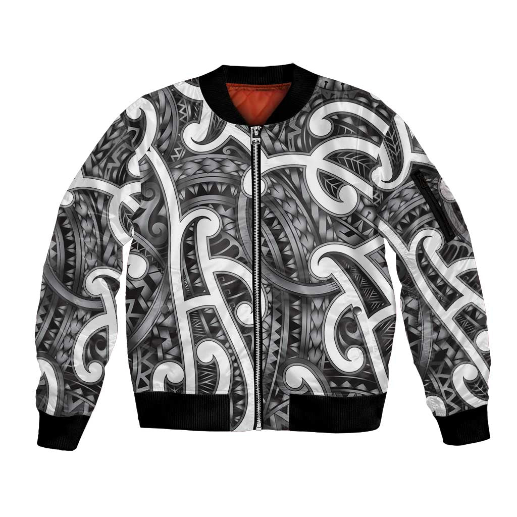 Aotearoa Maori Kowhaiwhai Sleeve Zip Bomber Jacket Kiwikiwi Puhoro and Patiki LT9 Unisex Grey - Polynesian Pride