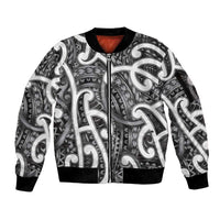Aotearoa Maori Kowhaiwhai Sleeve Zip Bomber Jacket Kiwikiwi Puhoro and Patiki LT9 Unisex Grey - Polynesian Pride