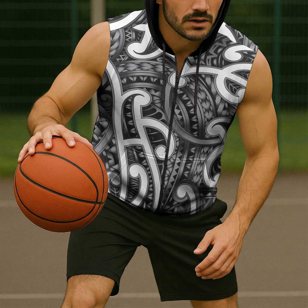Aotearoa Maori Kowhaiwhai Sleeveless Zip Hoodie Kiwikiwi Puhoro and Patiki LT9 - Polynesian Pride