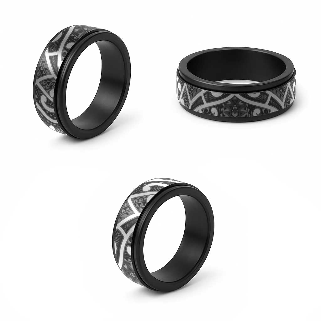 Aotearoa Maori Kowhaiwhai Spinner Ring Kiwikiwi Puhoro and Patiki