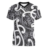Aotearoa Maori Kowhaiwhai Women V-Neck T-Shirt Kiwikiwi Puhoro and Patiki LT9 Female Grey - Polynesian Pride