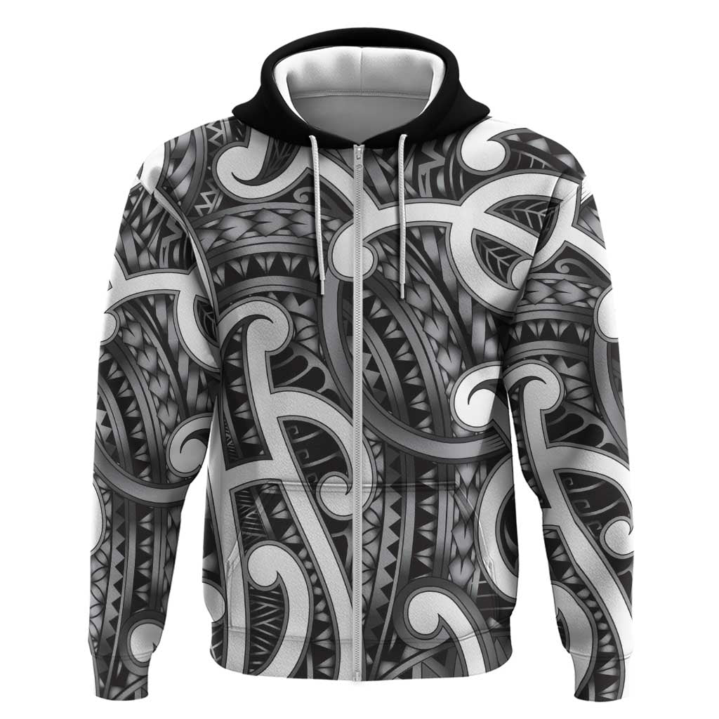 Aotearoa Maori Kowhaiwhai Zip Hoodie Kiwikiwi Puhoro and Patiki