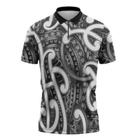 Aotearoa Maori Kowhaiwhai Zipper Polo Shirt Kiwikiwi Puhoro and Patiki LT9 Grey - Polynesian Pride