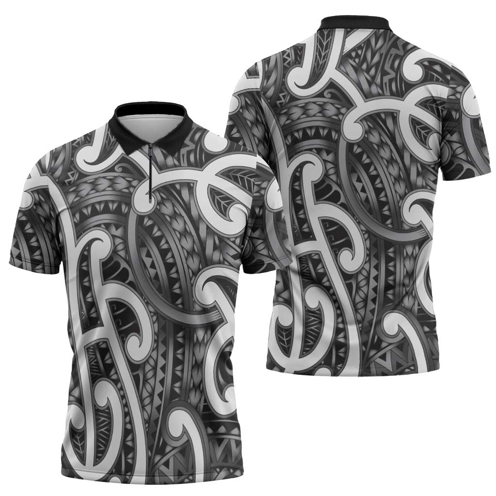 Aotearoa Maori Kowhaiwhai Zipper Polo Shirt Kiwikiwi Puhoro and Patiki LT9 - Polynesian Pride