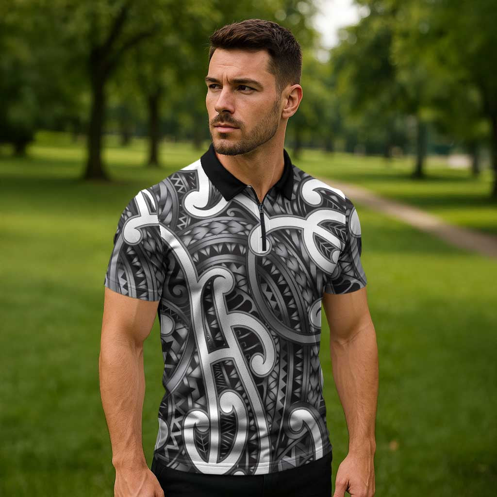 Aotearoa Maori Kowhaiwhai Zipper Polo Shirt Kiwikiwi Puhoro and Patiki LT9 - Polynesian Pride