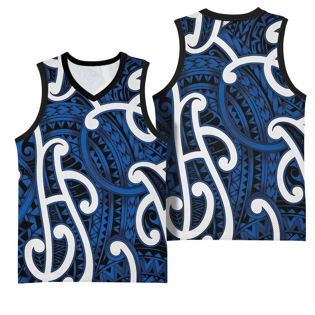 Aotearoa Maori Kowhaiwhai Basketball Jersey Kikorangi Puhoro and Patiki LT9 - Polynesian Pride