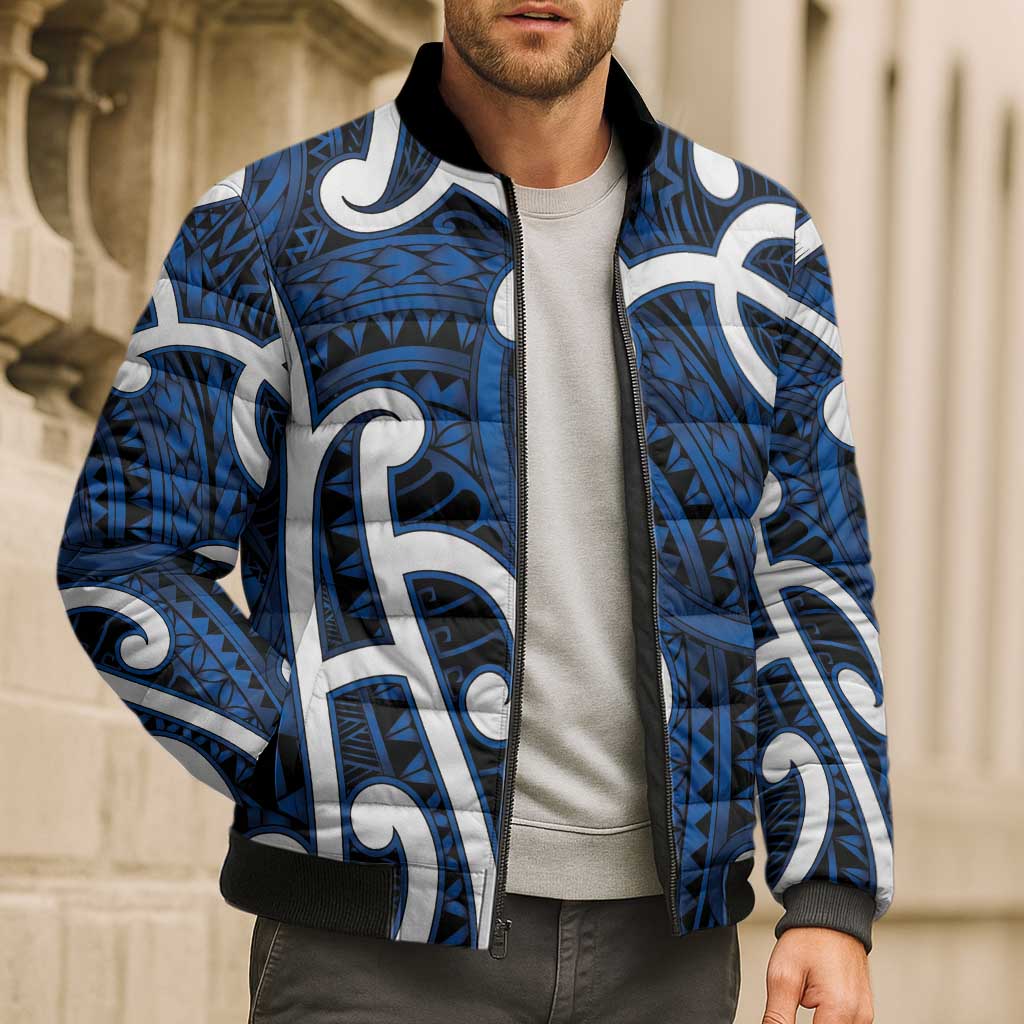 Aotearoa Maori Kowhaiwhai Bomber Puffer Jacket Kikorangi Puhoro and Patiki LT9 - Polynesian Pride