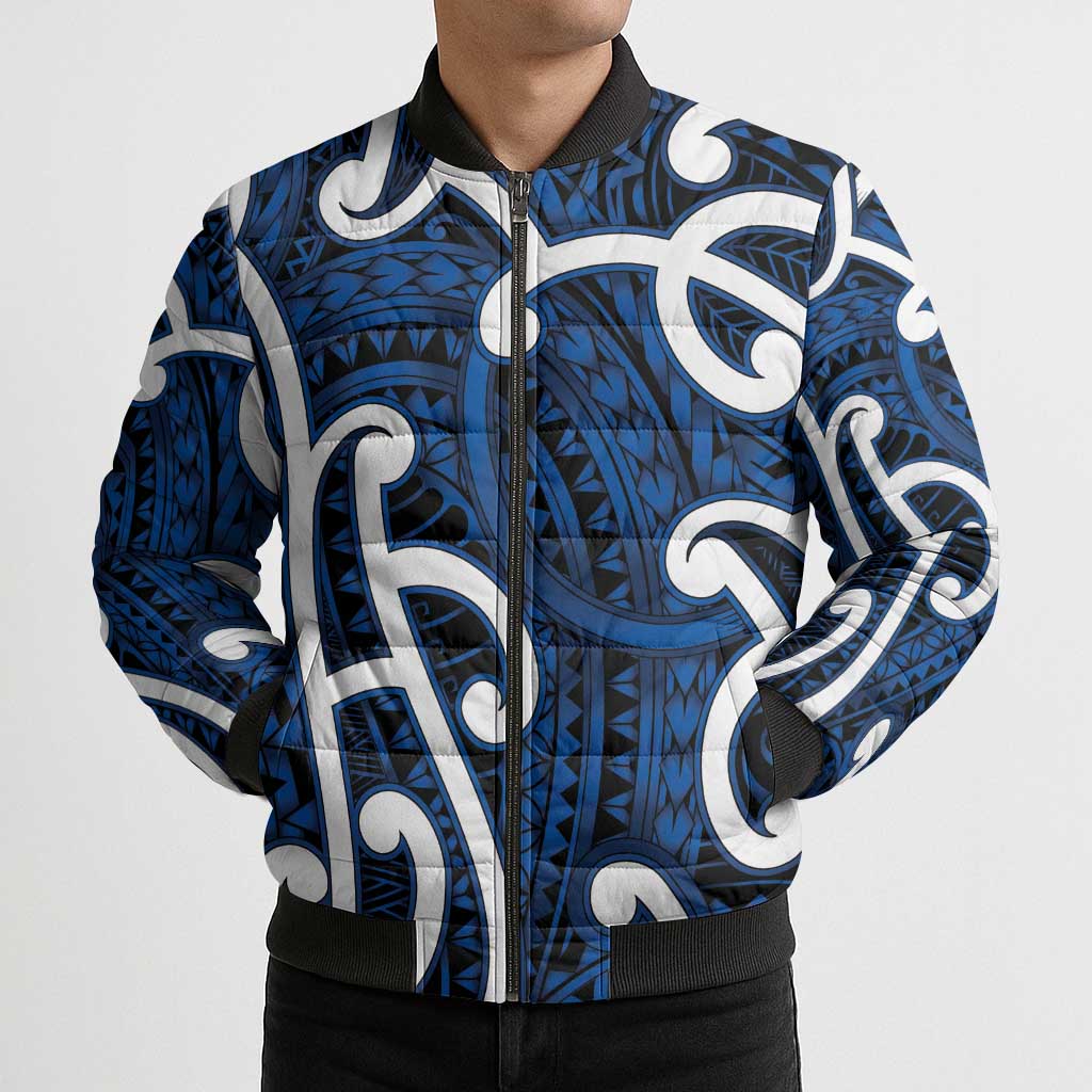 Aotearoa Maori Kowhaiwhai Bomber Puffer Jacket Kikorangi Puhoro and Patiki LT9 - Polynesian Pride