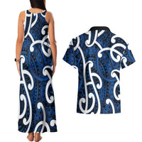 Aotearoa Maori Kowhaiwhai Couples Matching Tank Maxi Dress and Hawaiian Shirt Kikorangi Puhoro and Patiki LT9 - Polynesian Pride