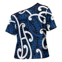 Aotearoa Maori Kowhaiwhai Cross Shoulder Shirt Kikorangi Puhoro and Patiki LT9 - Polynesian Pride