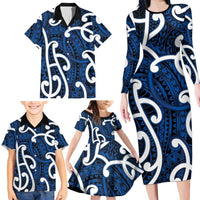 Aotearoa Maori Kowhaiwhai Family Matching Long Sleeve Bodycon Dress and Hawaiian Shirt Kikorangi Puhoro and Patiki LT9 - Polynesian Pride
